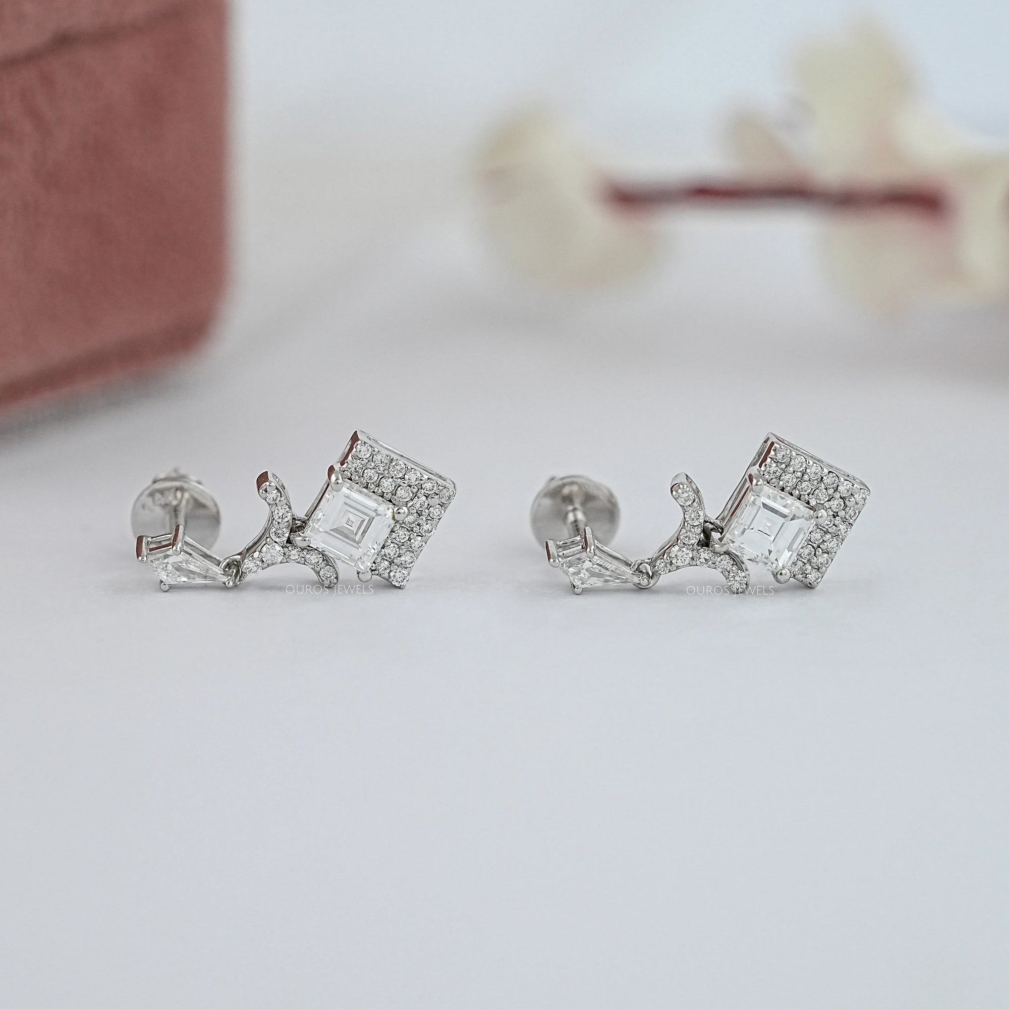 Carre Cut And Kite Diamond Dangle Drop Earrings Earrings