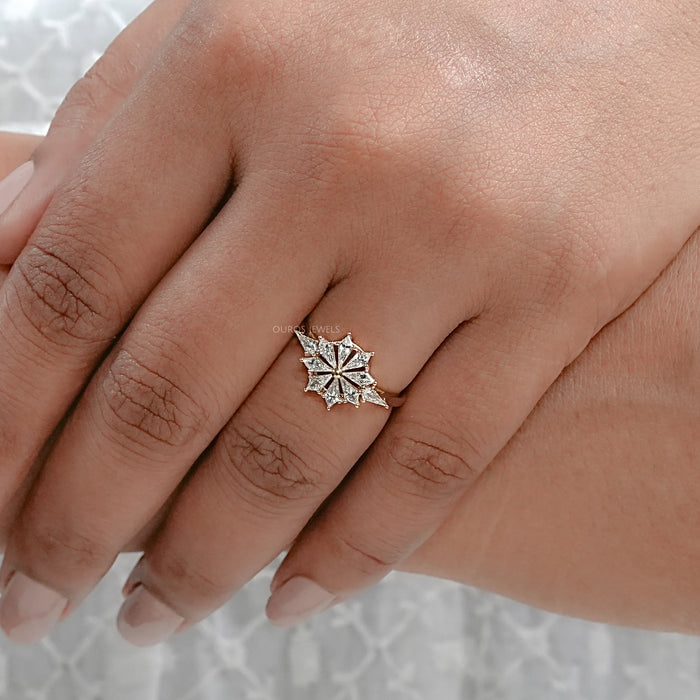 Kite Cut Lab Diamond Floral Engagement Ring