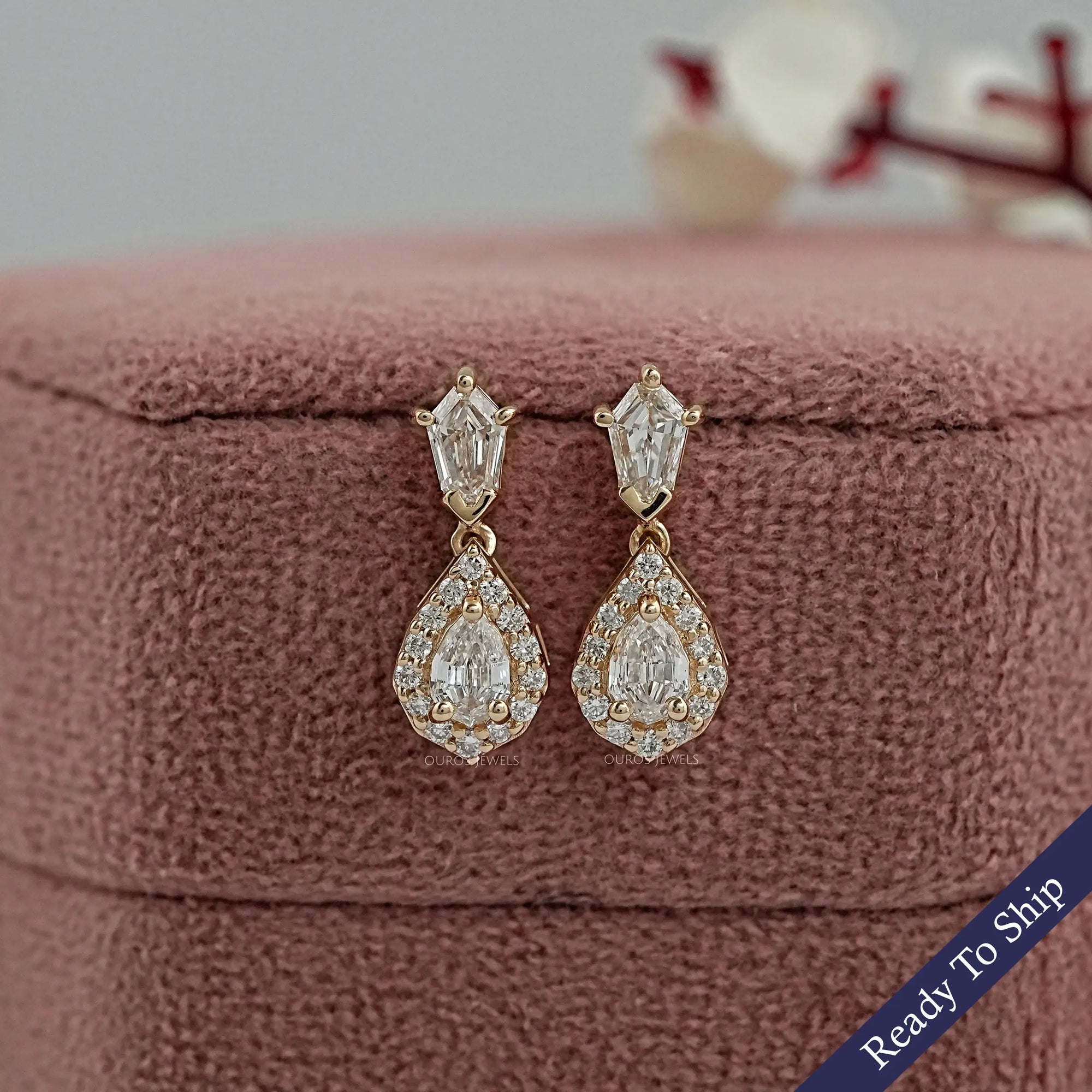 Step Cut Pear Diamond Halo Drop Dangle Earrings Earrings