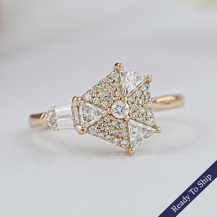 Step Cut Arrow And Round Diamond Anniversary Ring