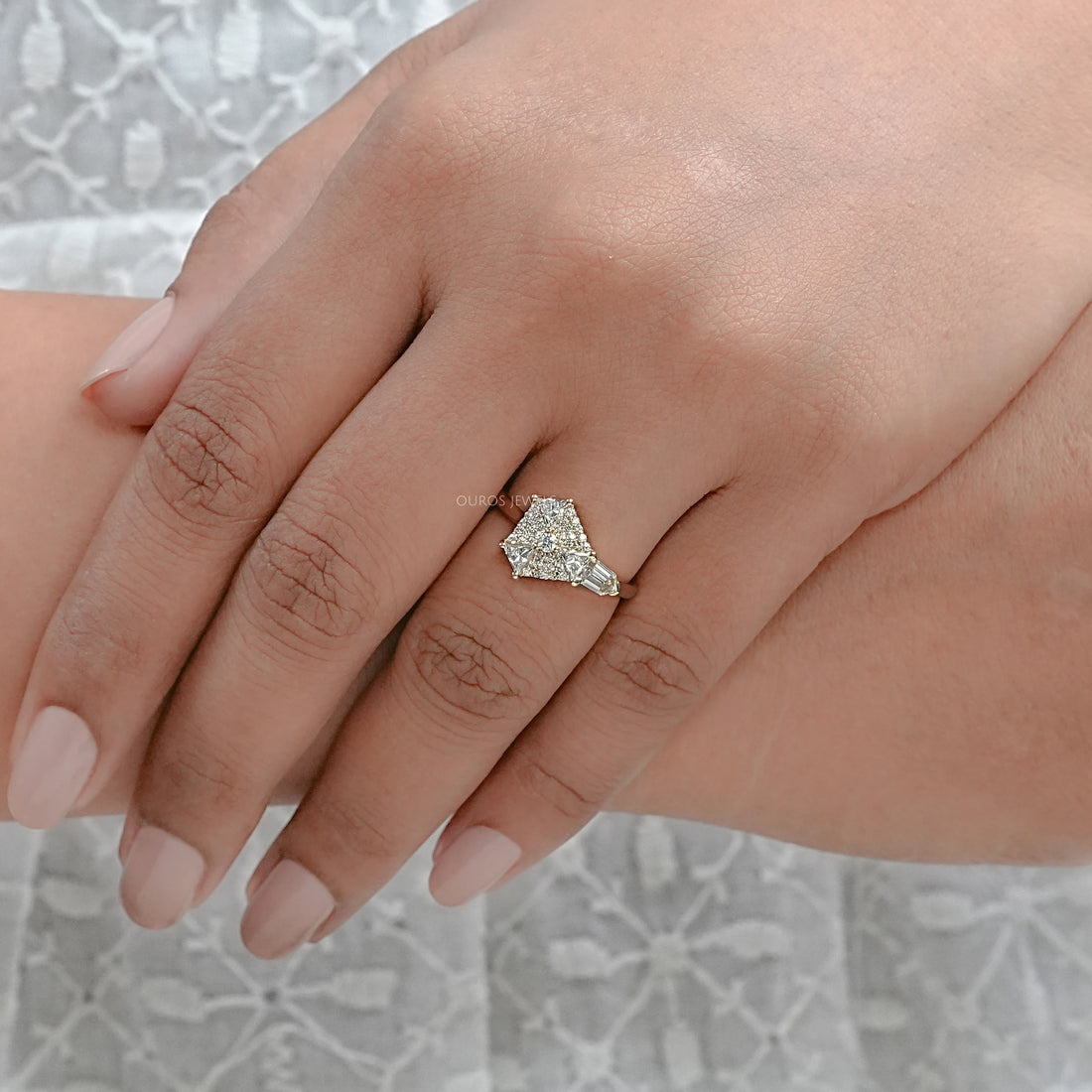 Step Cut Arrow And Round Diamond Anniversary Ring Rings