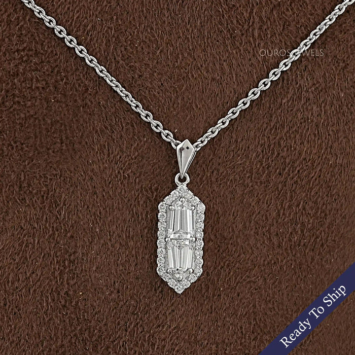Step Cut Arrow Lab Diamond Halo Pendant