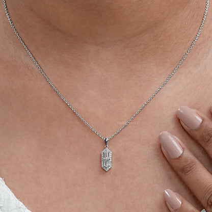Step Cut Arrow Lab Diamond Halo Pendant Necklaces