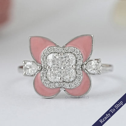 Antique Floral Cut Pink Enamel Engagement Ring Rings