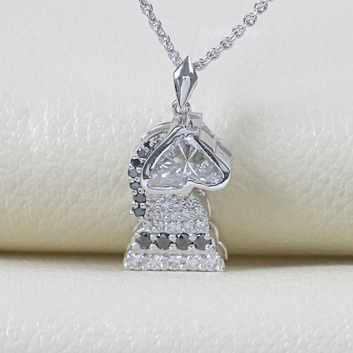 Knight Chess Horse Cut  Lab Diamond Cluster Pendant