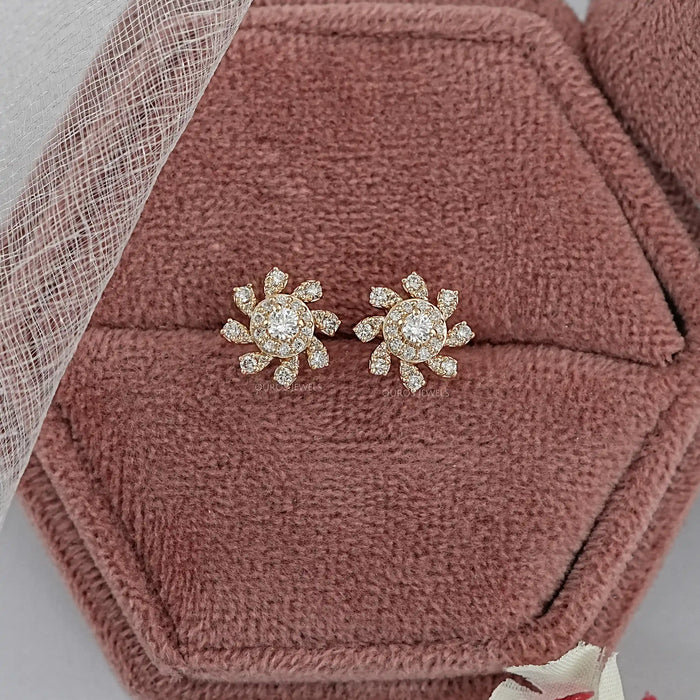 Round Lab Diamond Halo Floral Stud Earrings