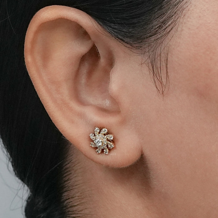 Round Lab Diamond Halo Floral Stud Earrings