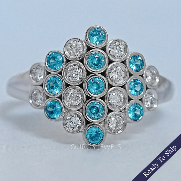Paraiba Round Gemstone Bezel Set Wedding Ring
