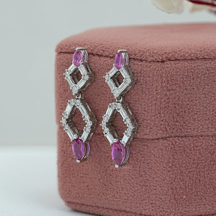 Pink Marquise Gemstone And Diamond Drop Earrings