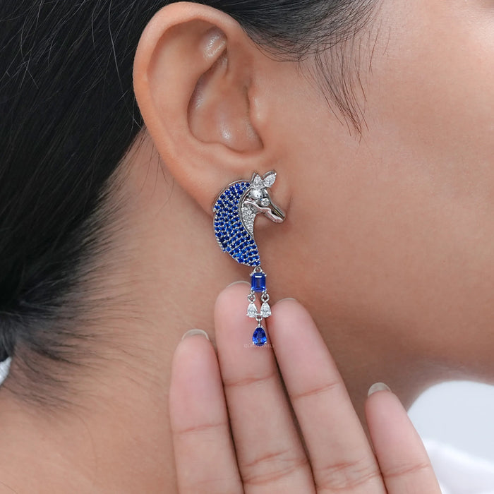 Sapphire Lab Gemstone Unicorn Antique Earrings