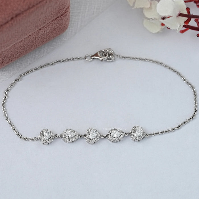 Five Stone Halo Lab Diamond Chain Bracelet