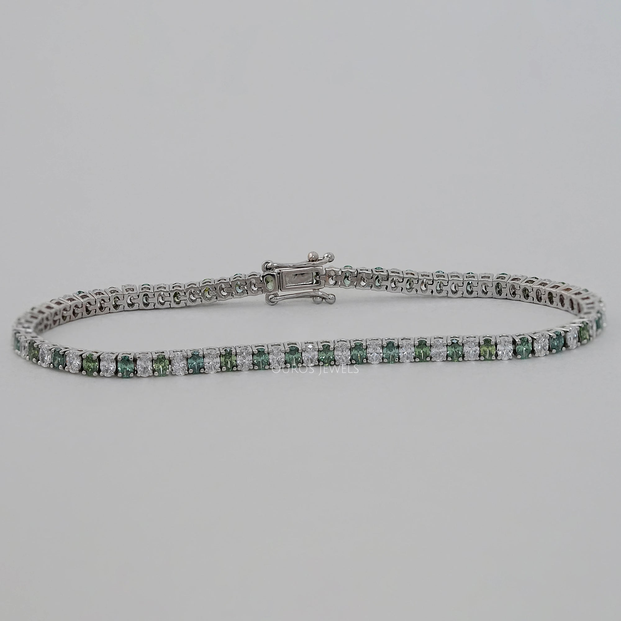 Green Oval Cut Lab Diamond Tennis Bracelet