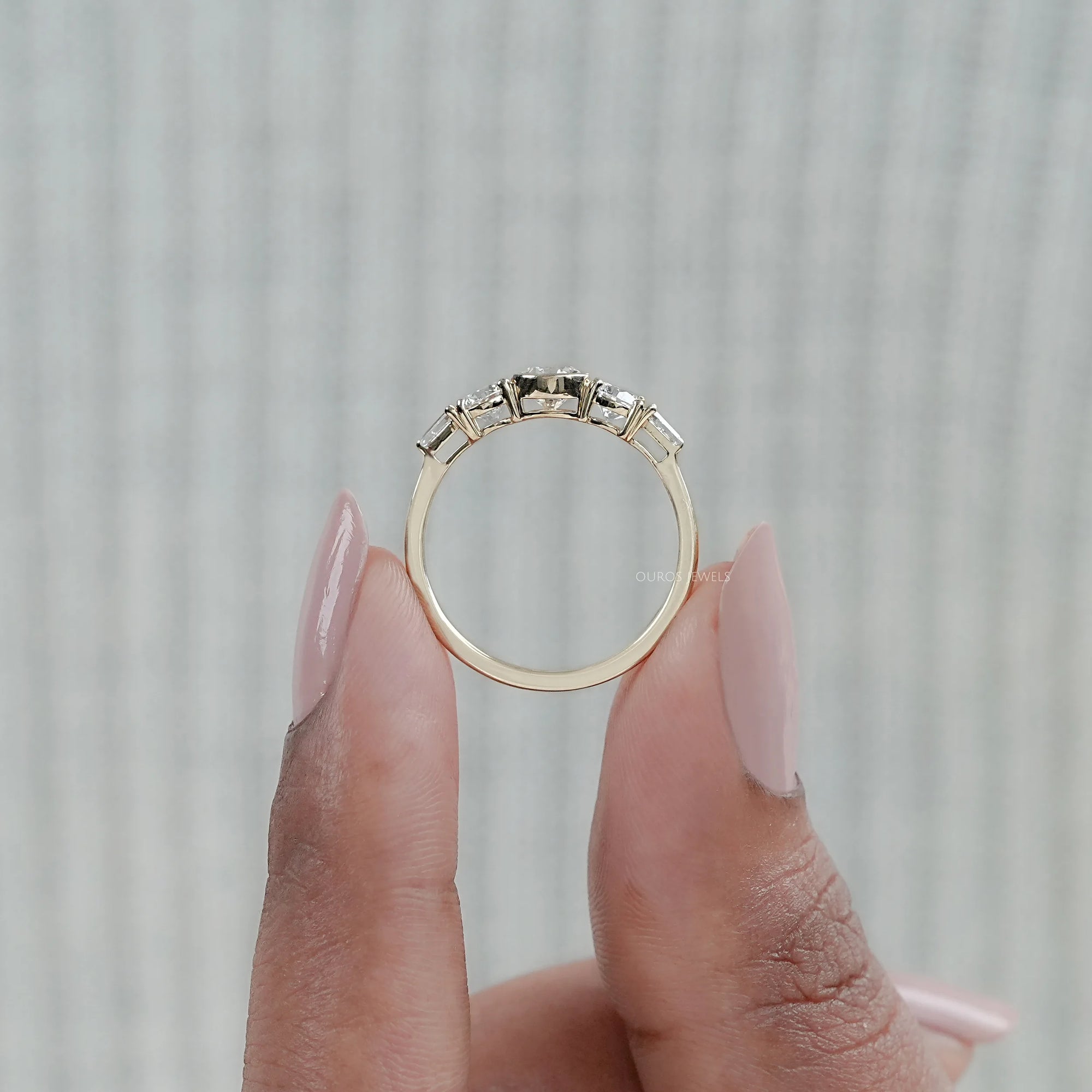 Five Stone Round And Tapered Baguette Cut Engagement Ring Rings