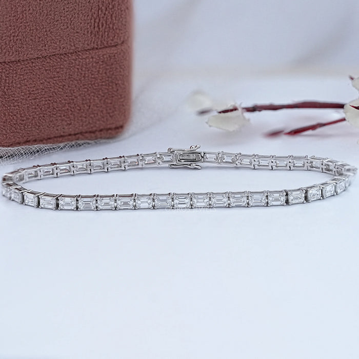 East West Emerald Cut Lab Grown Diamond Tennis Bracelet