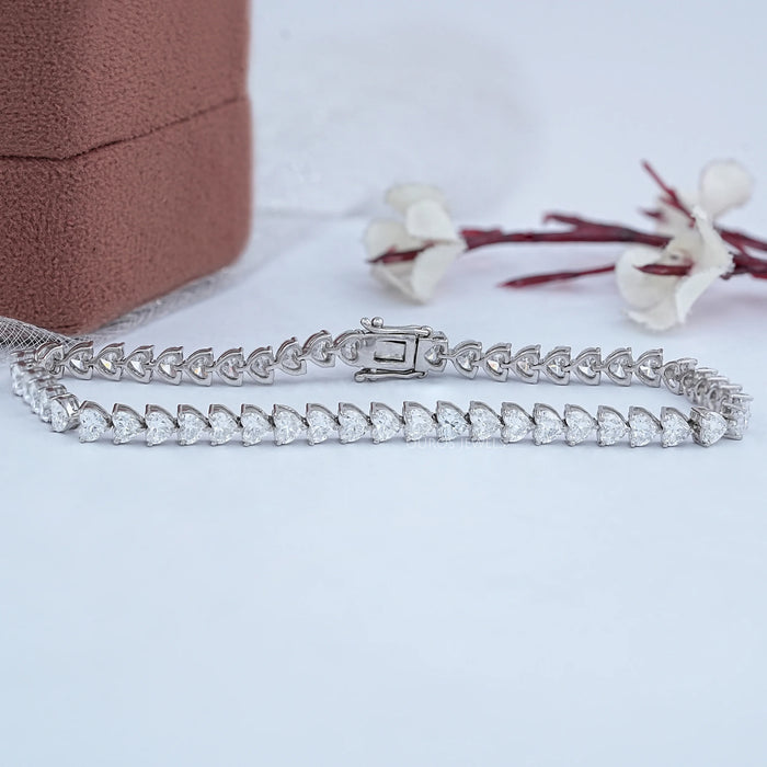 White Gold Heart Shape Lab Diamond  Bracelet