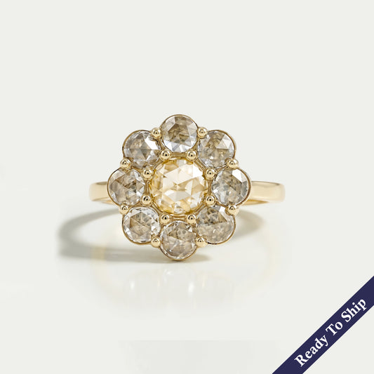 Rose Cut Round Diamond Halo Engagement Ring