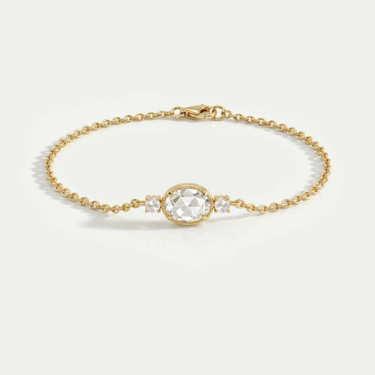 Three Stone Rose Cut Oval Bezel Chain Bracelet Bracelet