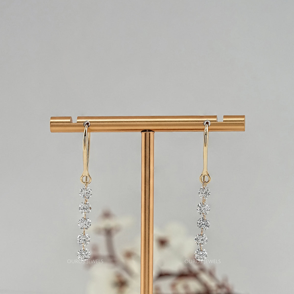 Lab Grown Round Diamond Wire Hook Back Dangle Earrings