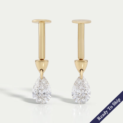 Pear Diamond Thread Screw Back Earrings