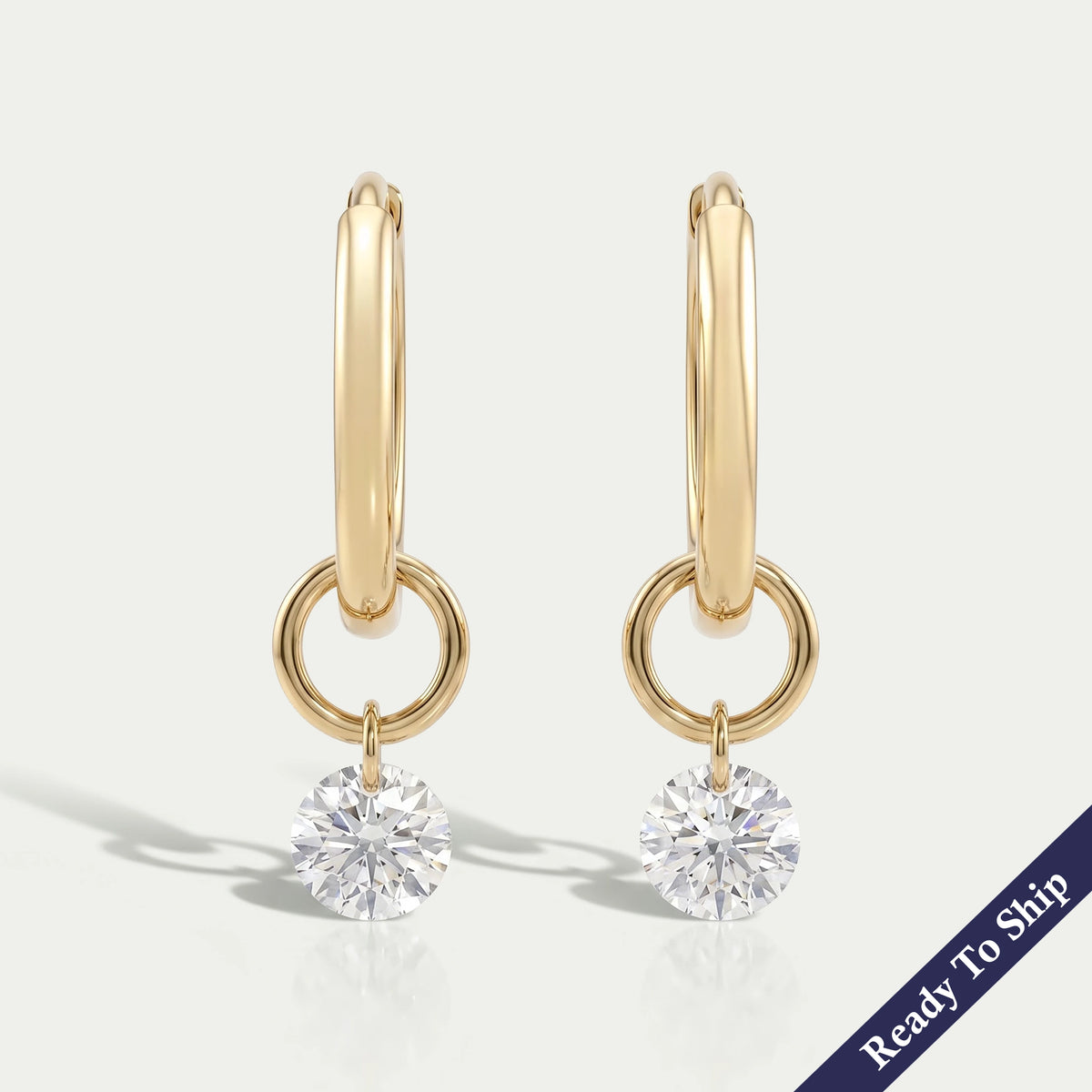 Round Diamond Charm Dangle Hoop Earrings