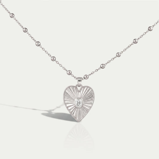 Diamond Fluted Heart shape Pendant Necklaces