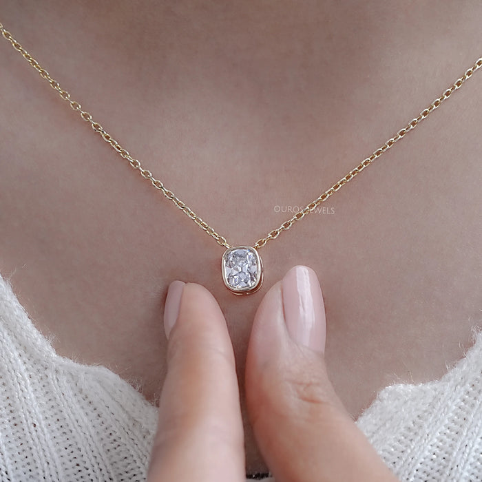 Old Mine Cushion Lab Diamond Bezel Set Pendant