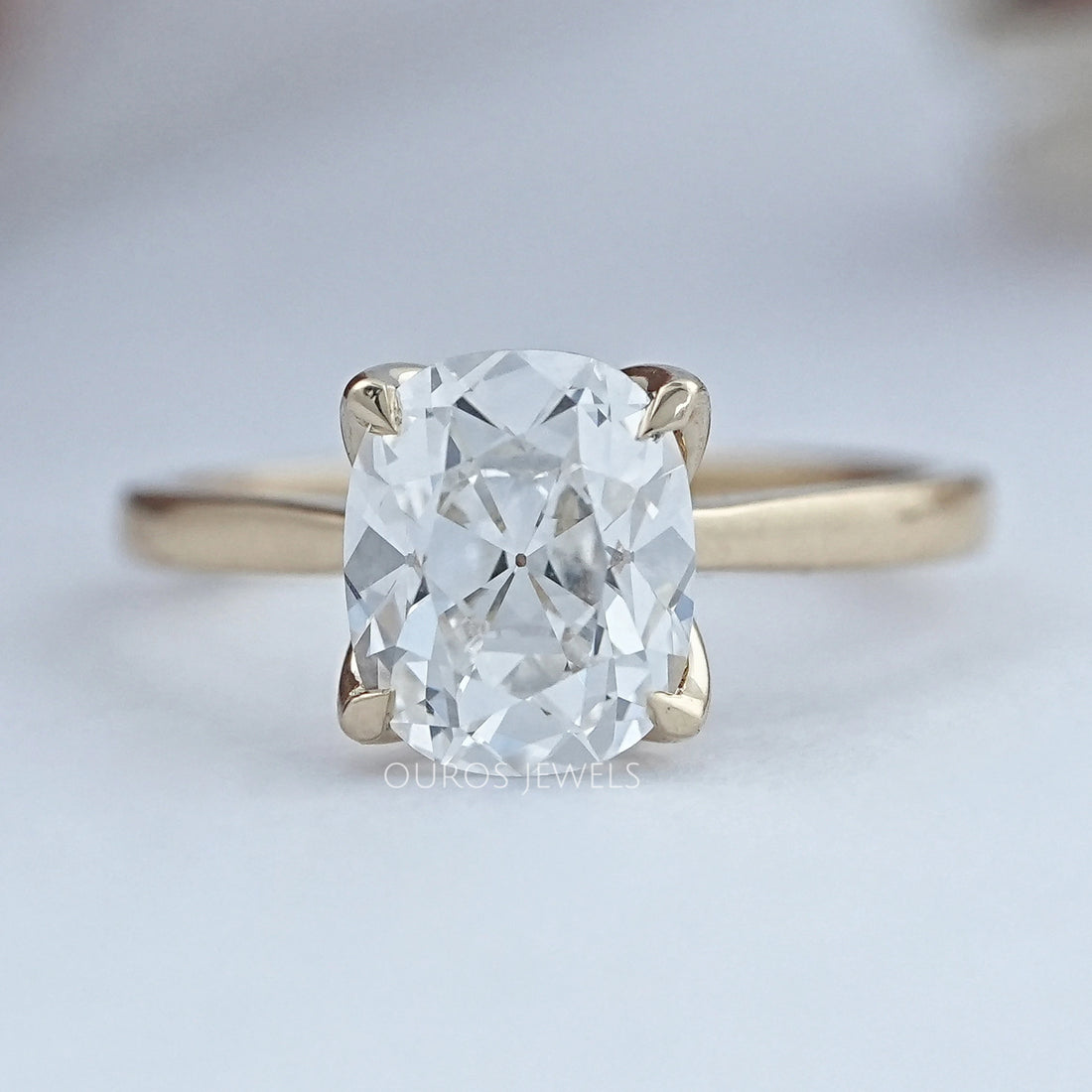 Old Mine Cushion Petal Solitaire Engagement Ring Ring
