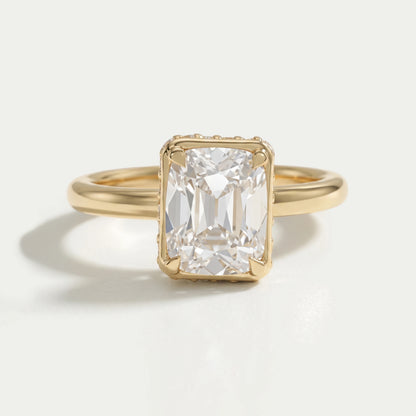 Old Mine Cushion Cut Hidden Halo Engagement Ring Rings