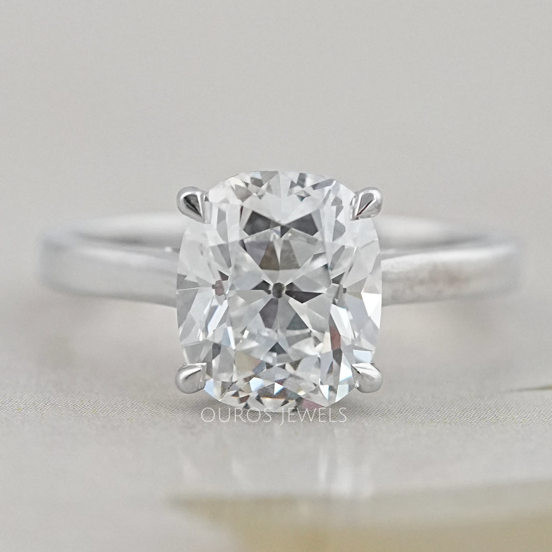 Old Mine Cushion Lab Diamond Solitaire Engagement Ring Ring