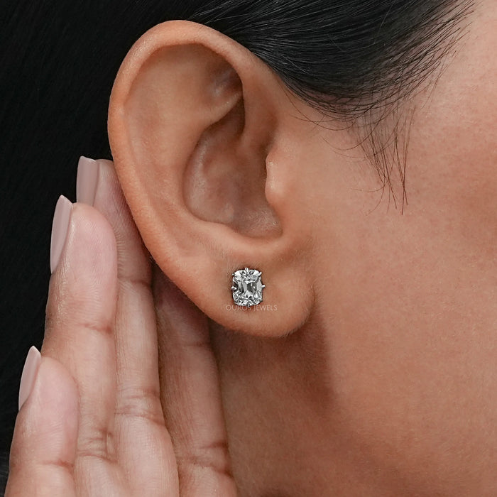 Old Mine Cushion Cut Lab Diamond Stud Earrings