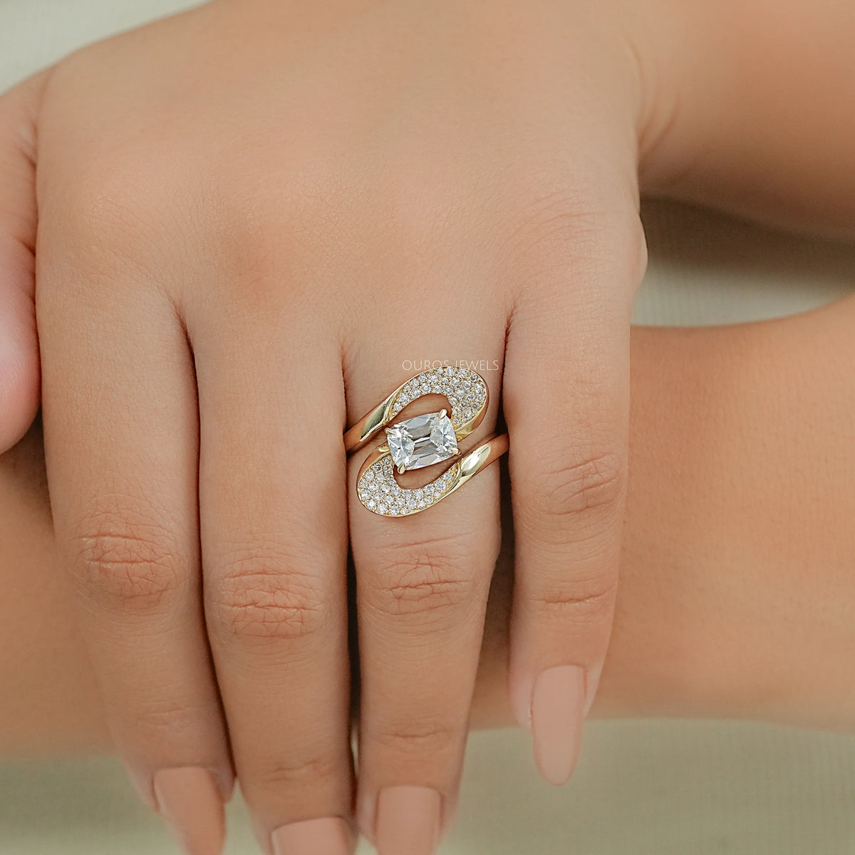 Old Mine Cushion Cut Diamond Accent Bypass Ring