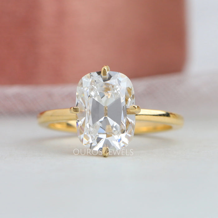front view of old mine cushion cut solitaire engagement ring