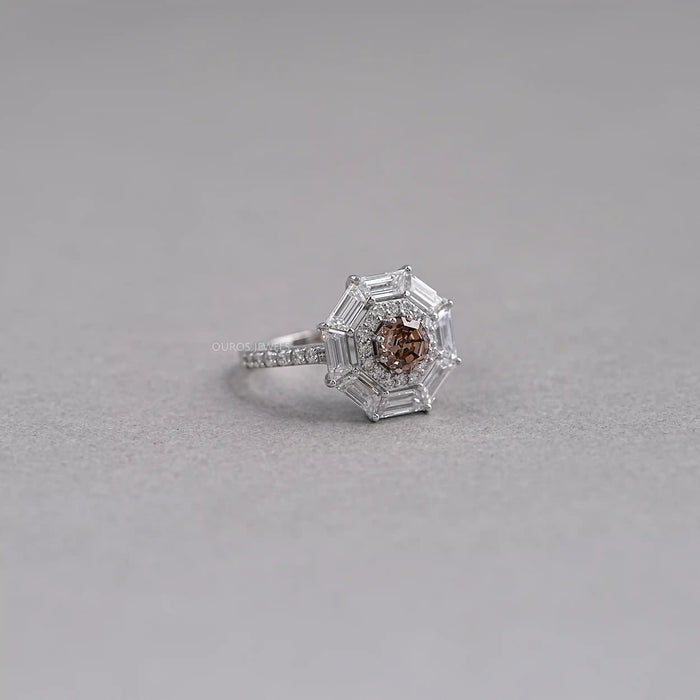 Octagon Brown Diamond Double Halo Ring