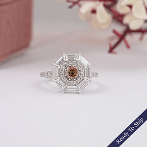 Octagon Brown Diamond Double Halo Ring