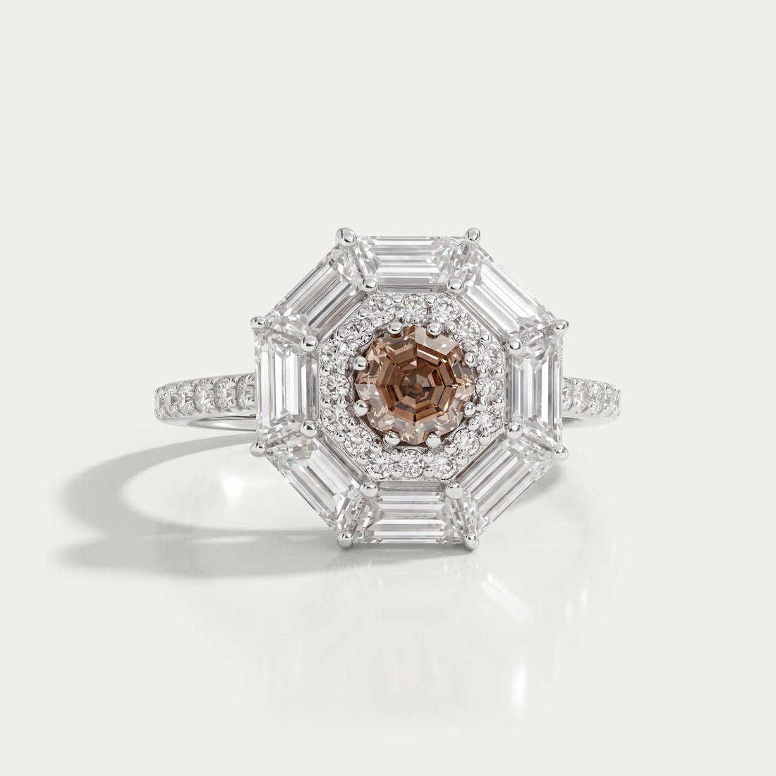Octagon Champagne Diamond Double Halo Ring Rings