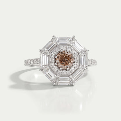Octagon Champagne Diamond Double Halo Ring Rings
