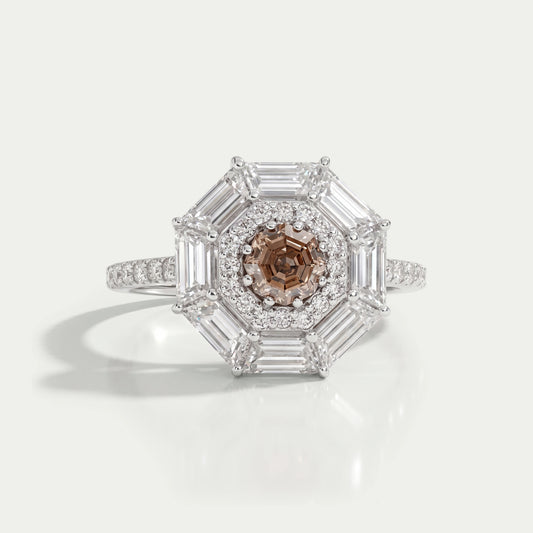 Octagon Champagne Diamond Double Halo Ring