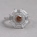 top view of brown octagon lab diamond double halo engagement ring