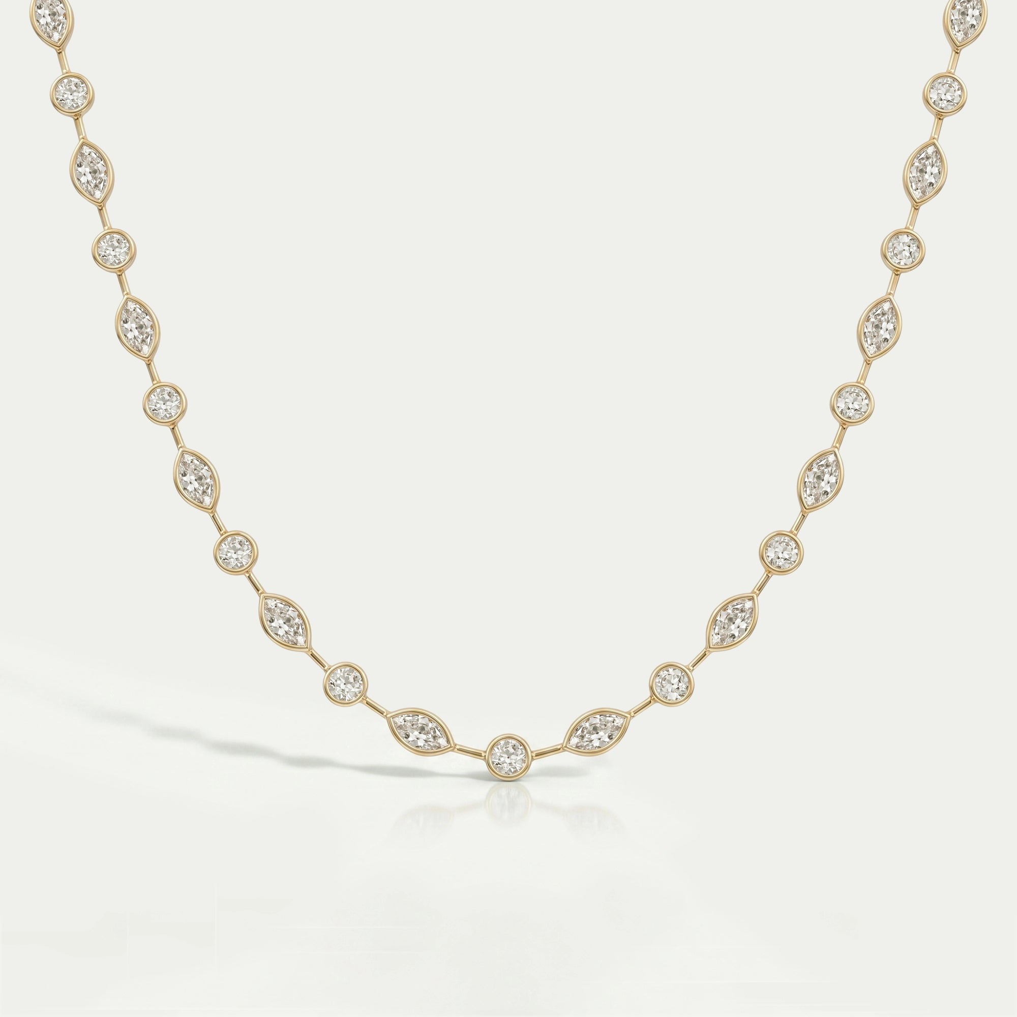 Bezel Set Old Mine Marquise Diamond Necklace Necklaces