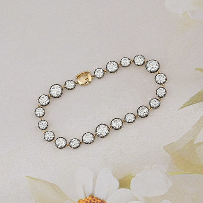 Bracelet européen ancien en diamants de laboratoire à taille ronde - avec revêtement noir
