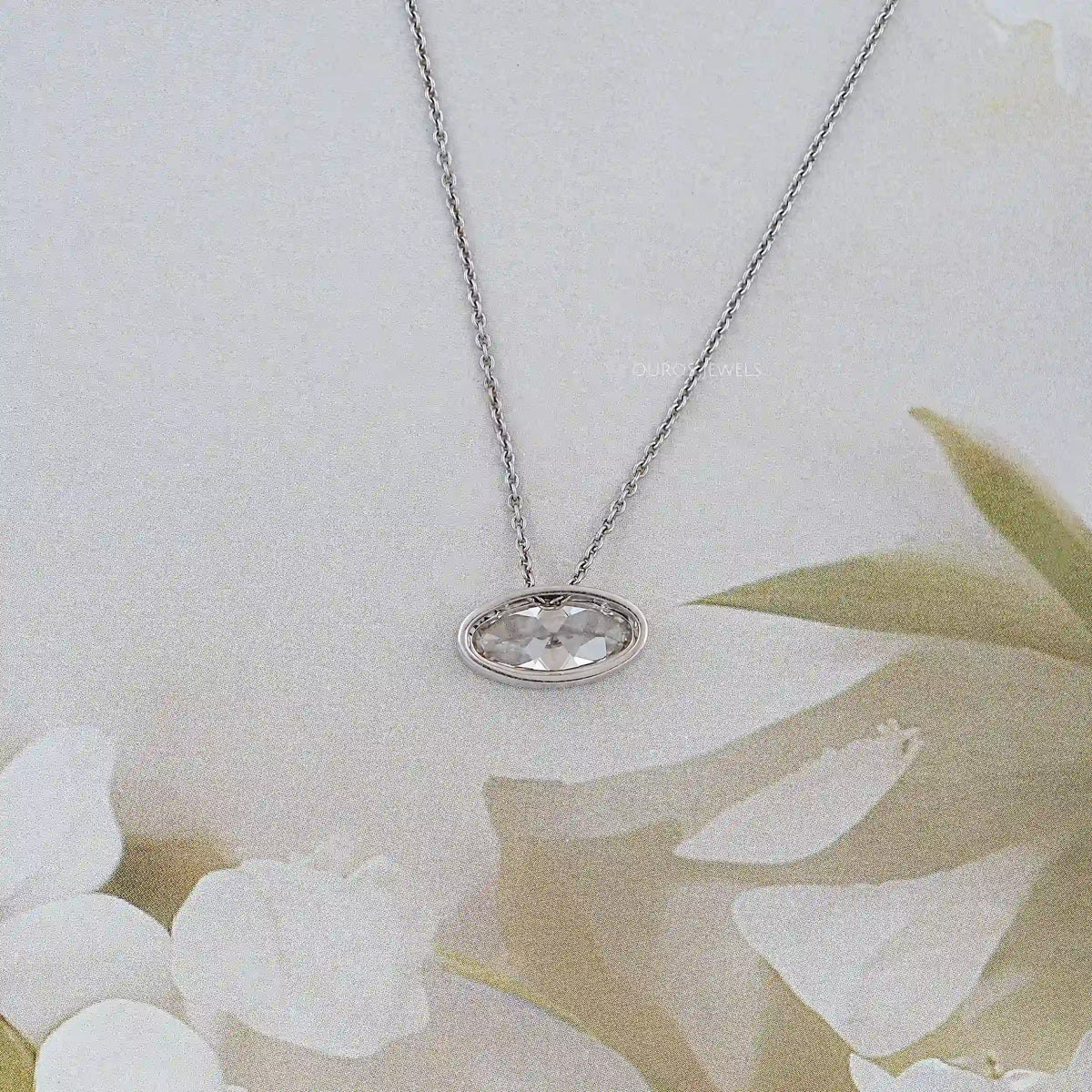 East West Old Mine Moval Lab Diamond Solitaire Pendant Necklaces
