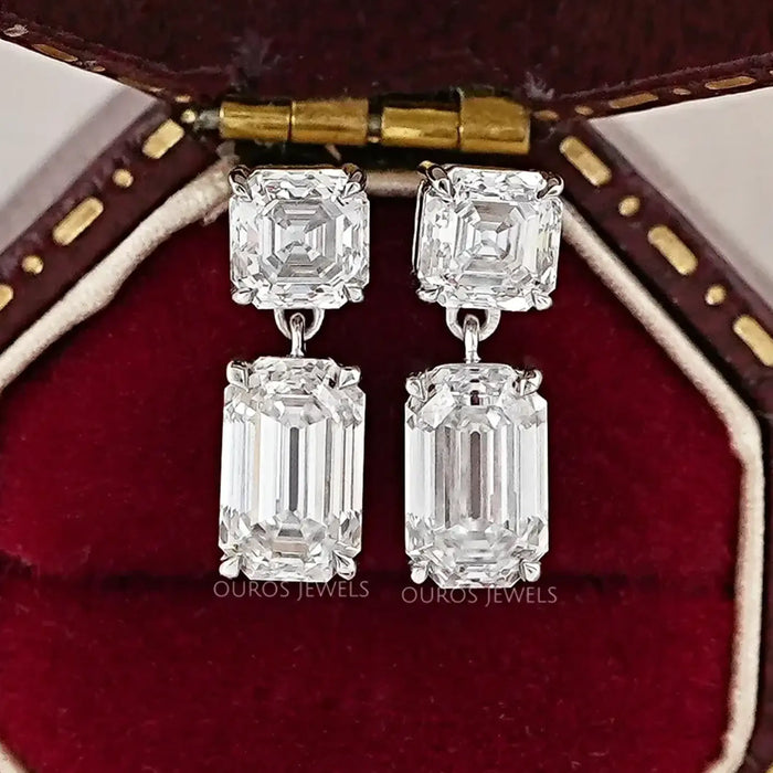 Old Mine Emerald And Asscher Diamond Drop Earrings