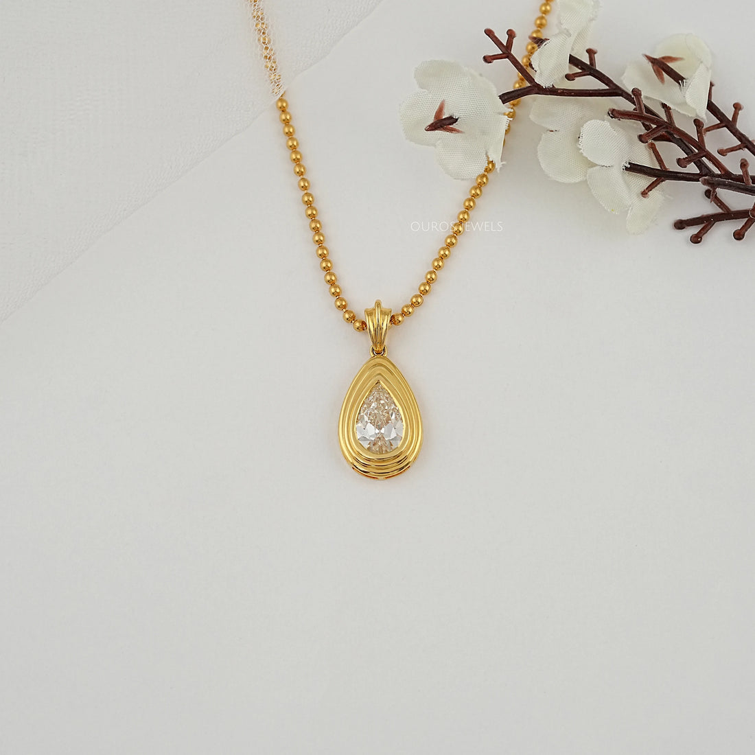 Old Mine Pear Lab Diamond Bezel Set Pendant Necklaces