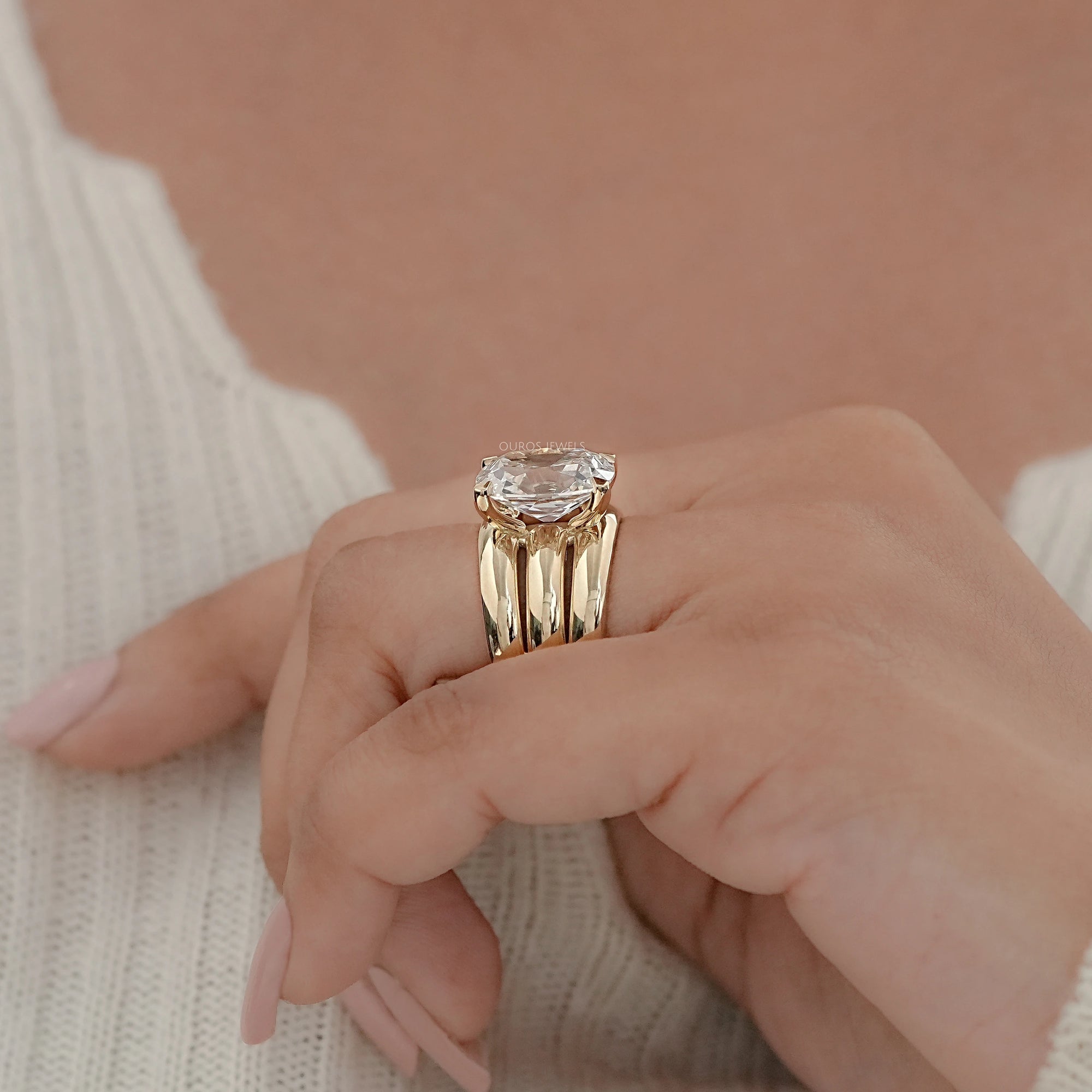 Old Mine Cushion Diamond Wide Wedding Band Ring