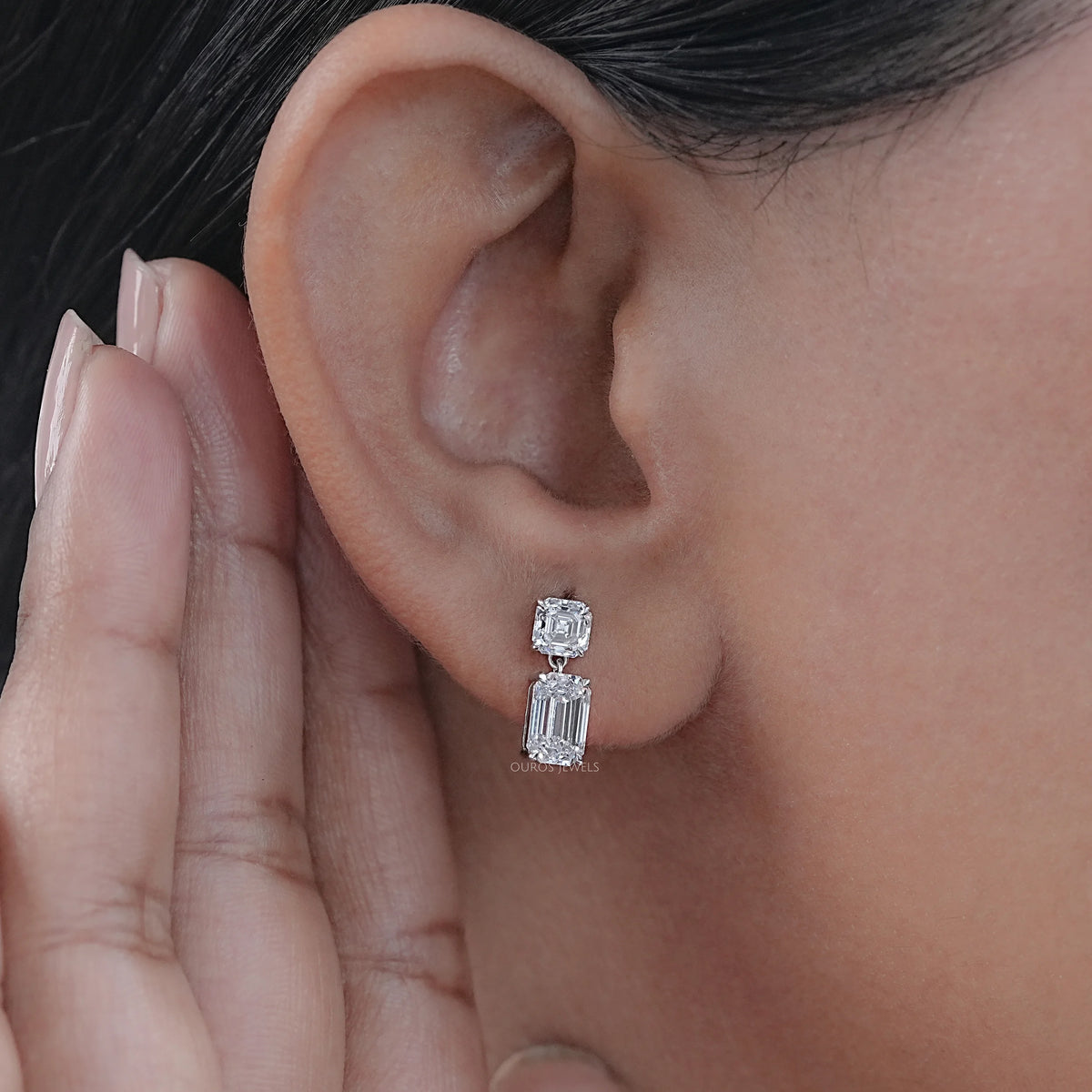 Old Mine Emerald And Asscher Diamond Drop Earrings Earrings