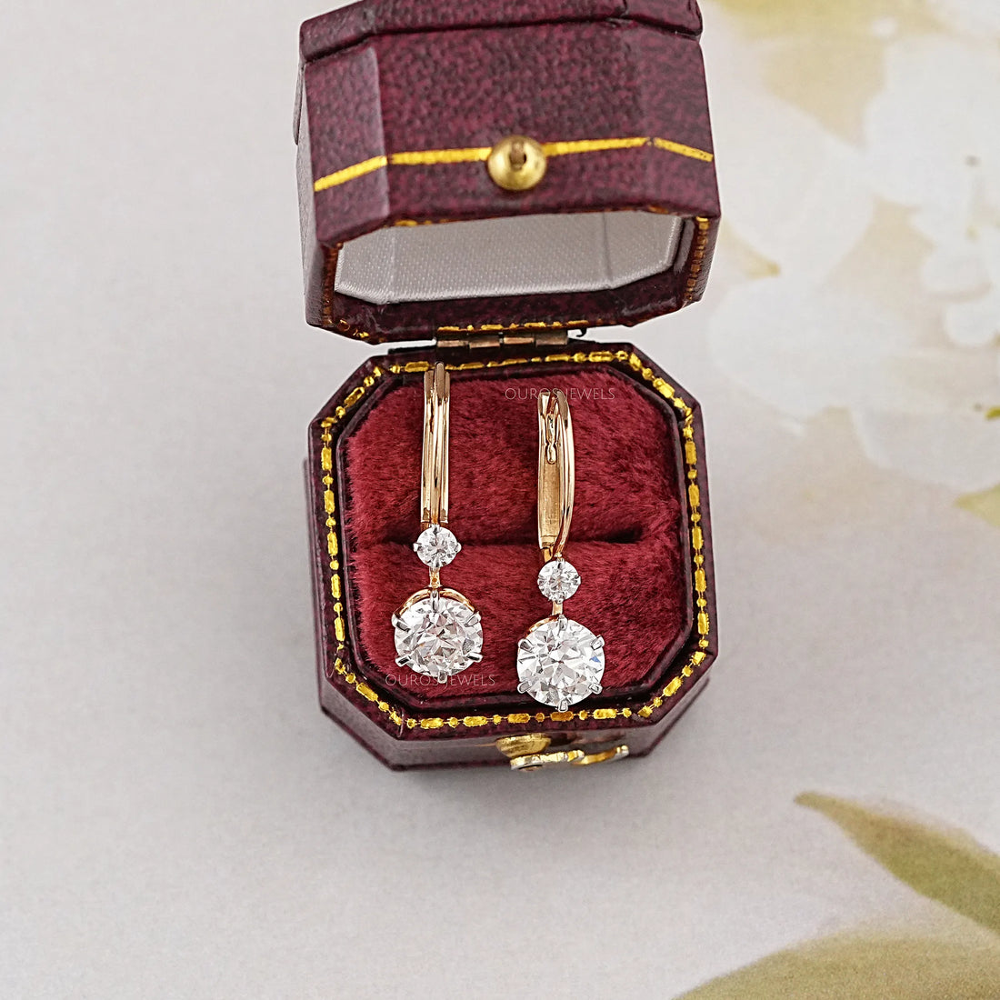 Two Stone Old European Round Cut Dangle Earrings Earrings