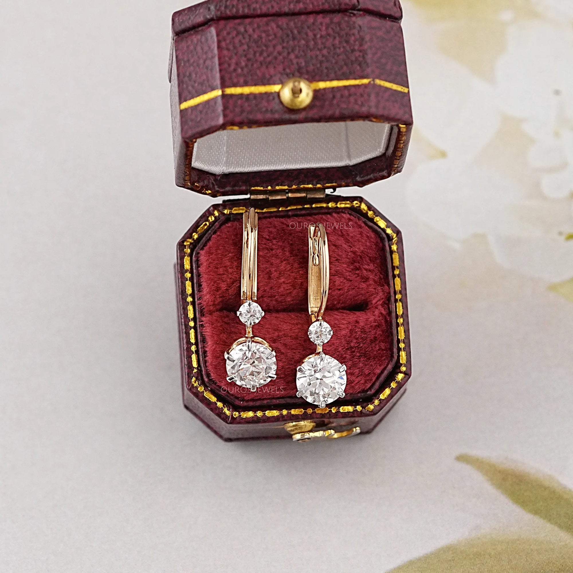 Two Stone Old European Round Cut Dangle Earrings Earrings