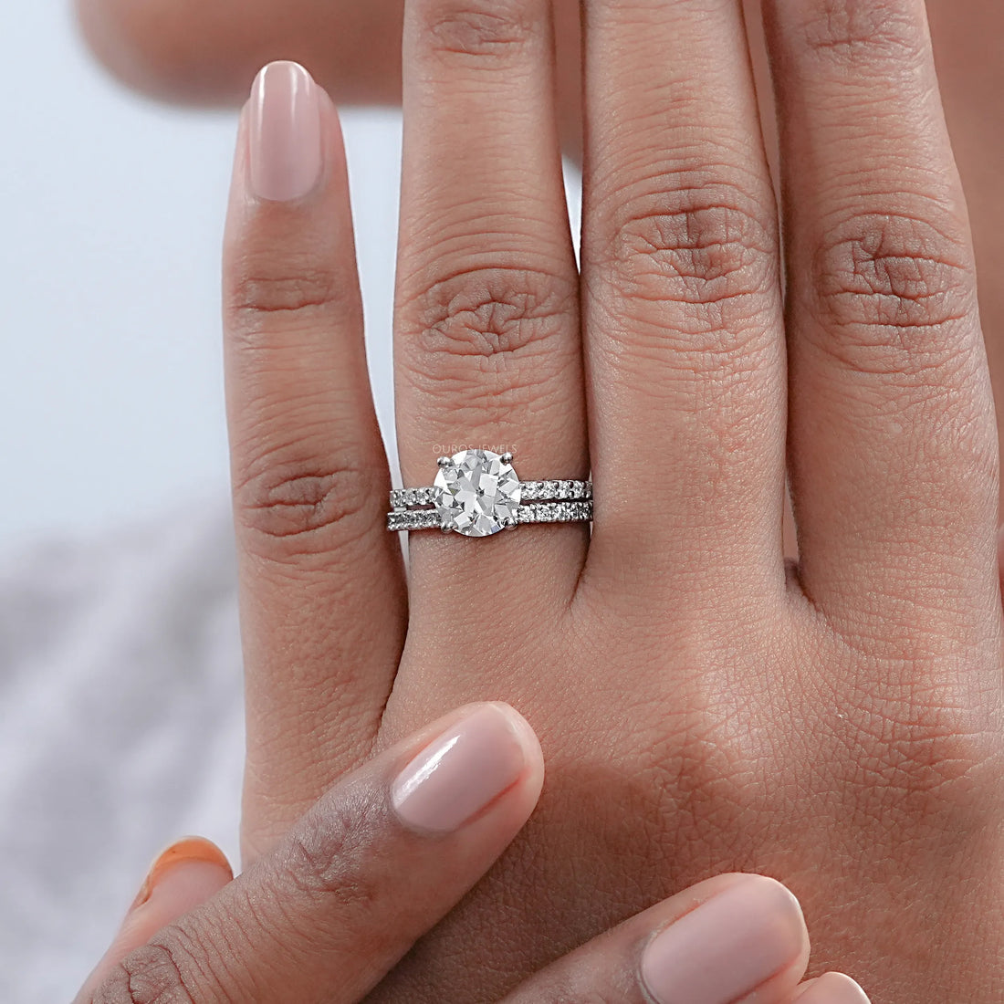 Old European Round Cut Solitaire Accent Bridal Ring Set Rings