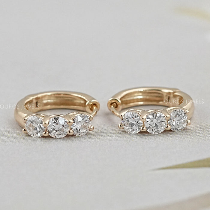Old European Cut Round Diamond Hoop Earrings For Her