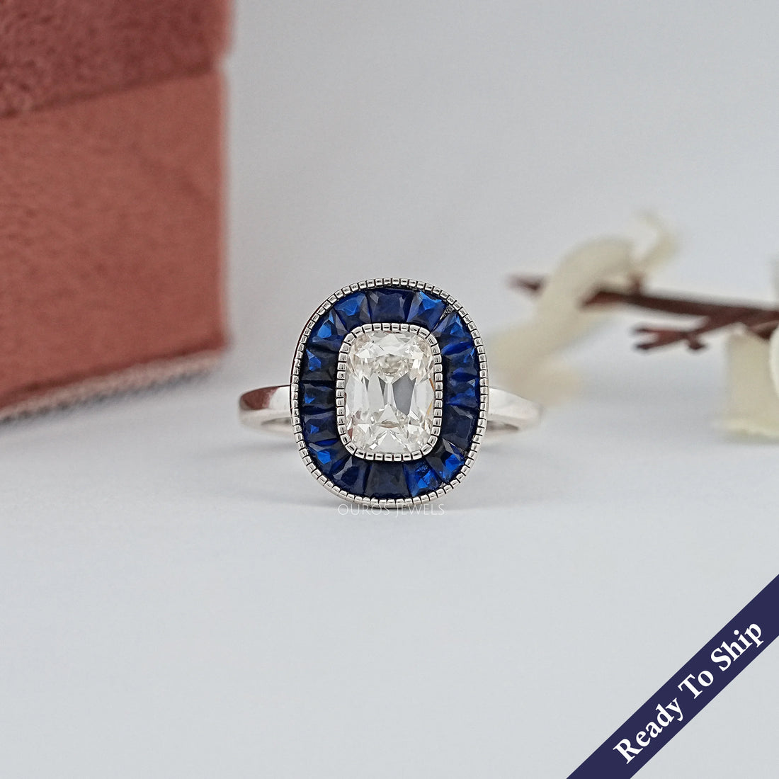 Old Mine Cushion Cut Halo Gemstone Engagement Ring Rings